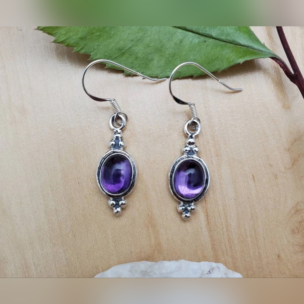 925 Dainty Purple Amethyst Dangle Earrings